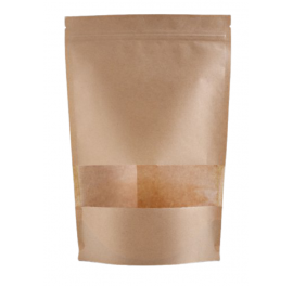 Set 50 Pungi tip stand-up pouch cu fereastra si fermoar ziplock, MSG, natur , 21x31+10 cm