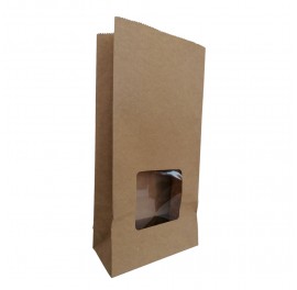 Punga stand up din hartie natur,cu fereastra,12x6x25 cm,100 buc/set