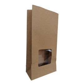 Punga stand up din hartie natur,cu fereastra,12x6x25 cm,100 buc/set