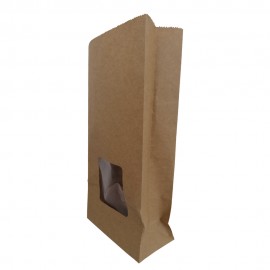 Punga stand up din hartie natur,cu fereastra,12x6x25 cm,100 buc/set