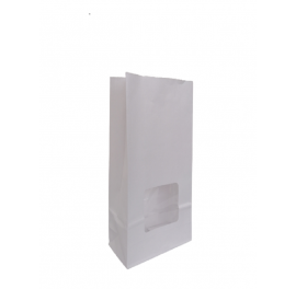 Punga hartie alba ,cu fereastra, baza patrata, laminata complet la interior 12x6x25 cm, 100 buc/set Punga hartie alba ,cu fereastra, baza patrata, laminata complet la interior 12x6x25 cm, 100 buc/set